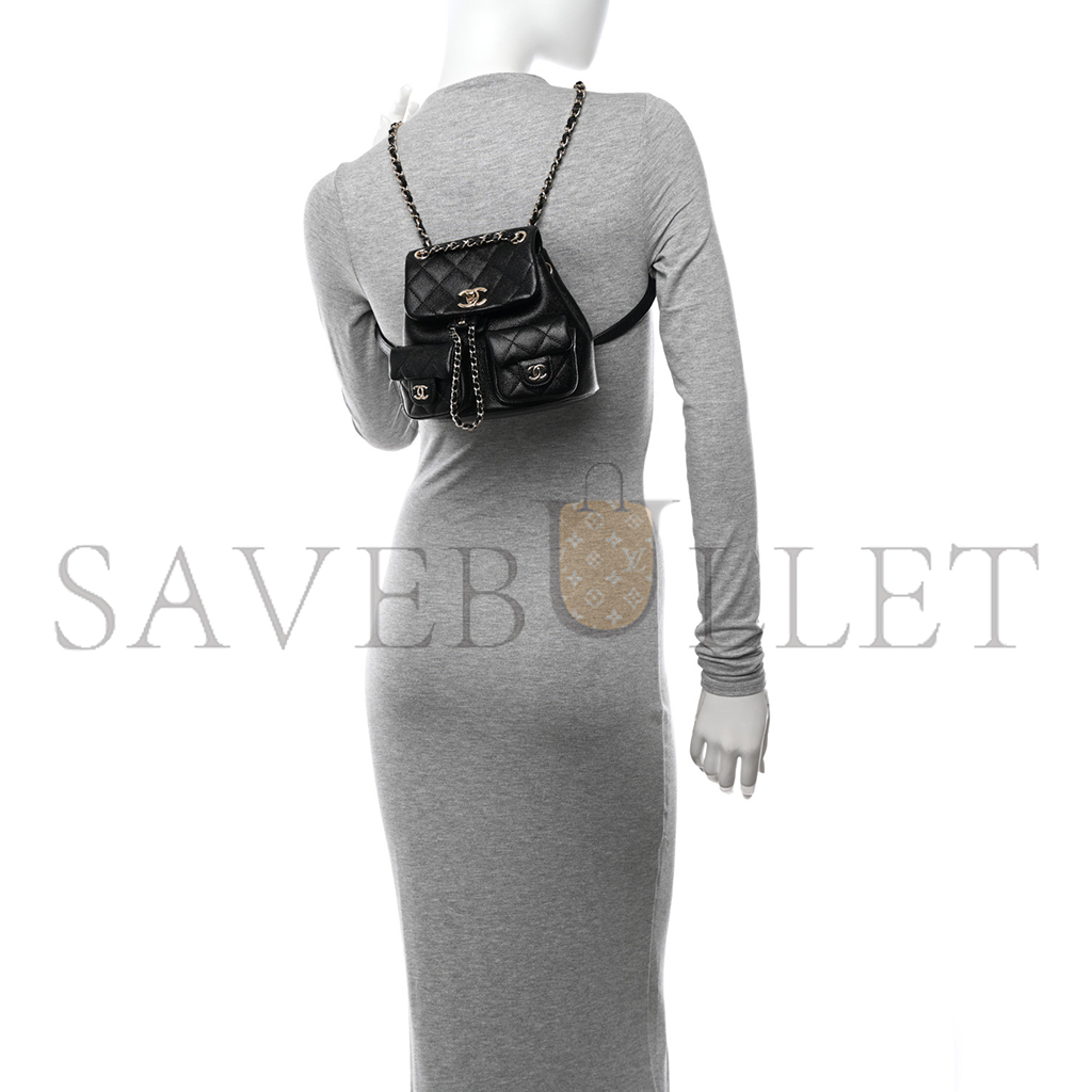 Ch*el master shiny caviar quilted small duma pockets drawstring backpack black (17.5*16.5*10cm)